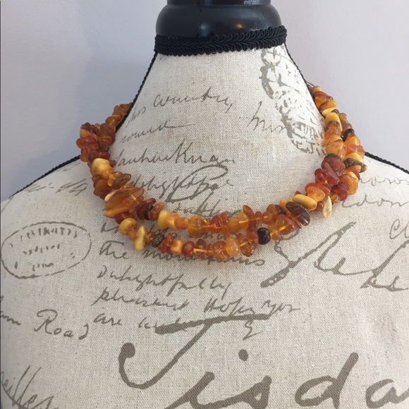 Long amber beaded necklace